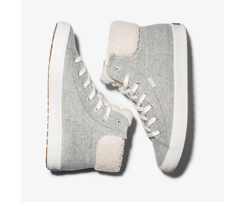 Tenis Keds Mujer Grises - Kickstart Hi Trx Brushed Denim Faux Shearling - 0862-KGDSV